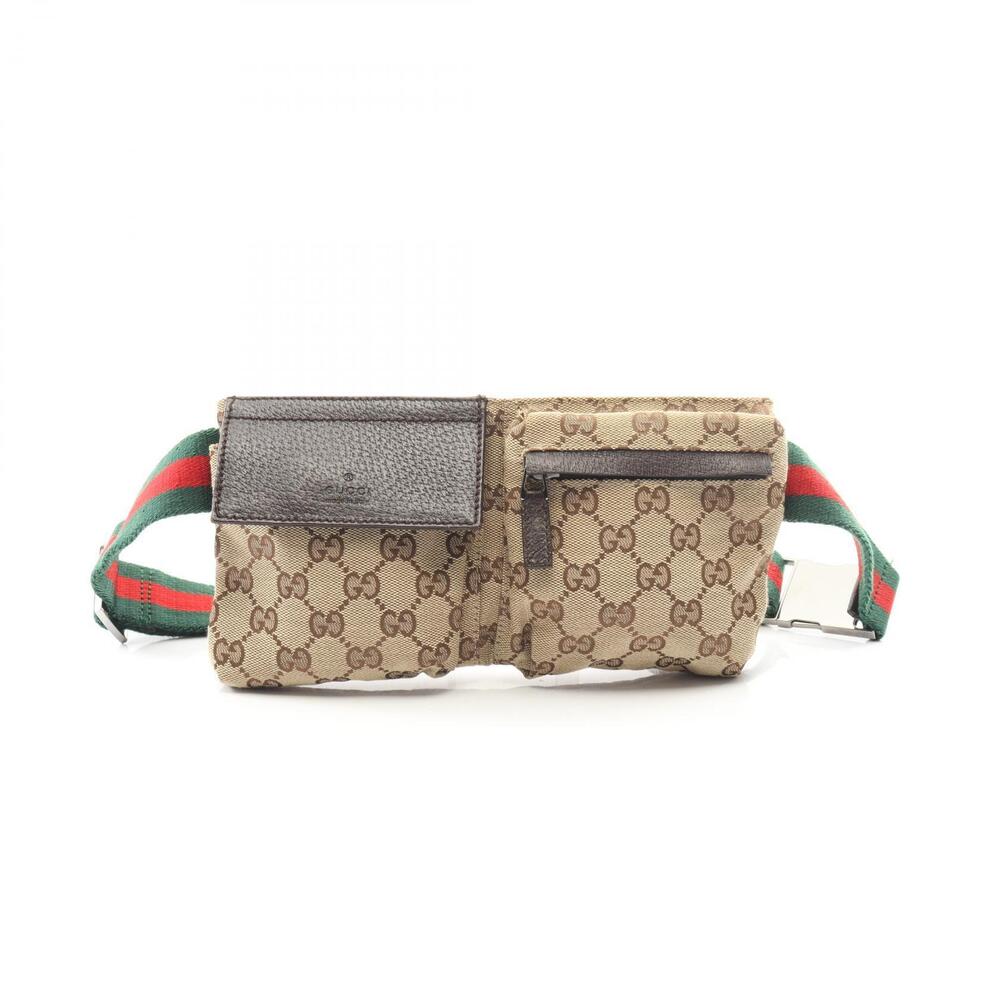Gucci GG Canvas Sherry Waist Bag Body Leather Beige Brown Multicolor